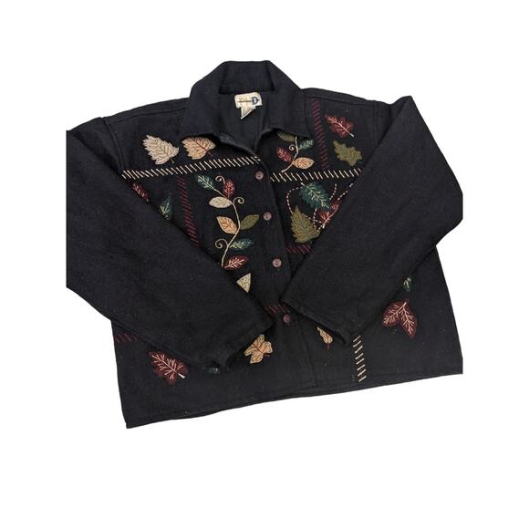 Vintage Paul Harris Jacket Cardigan Sweater Womens Large Leaf Boho 1990s Autumn - Picture 10 of 13